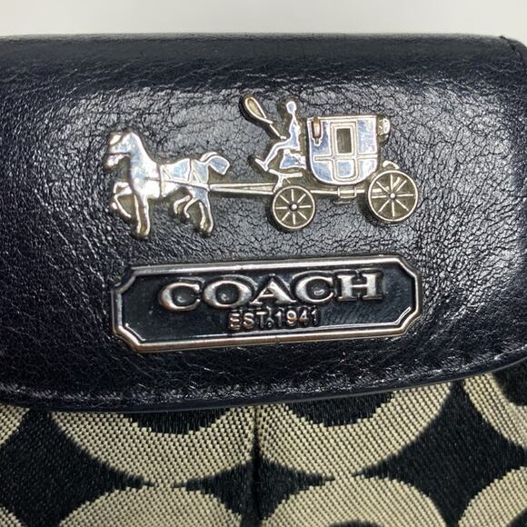 Coach Signature C Snap Close Long Black Ivory Logo Wallet with Lilac Interior - Picture 2 of 7